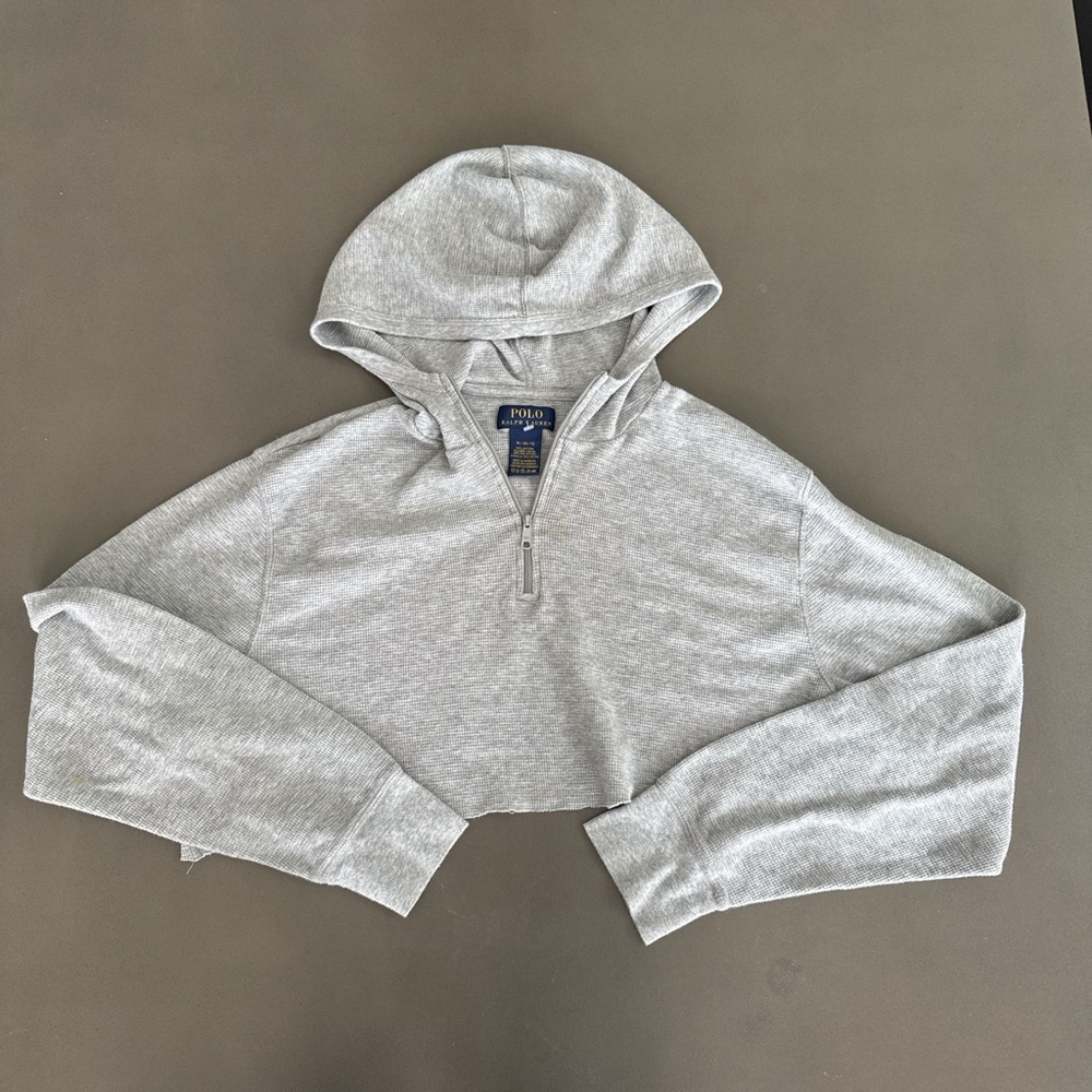 Baggy vintage Gray Cropped Hoodie with Zip